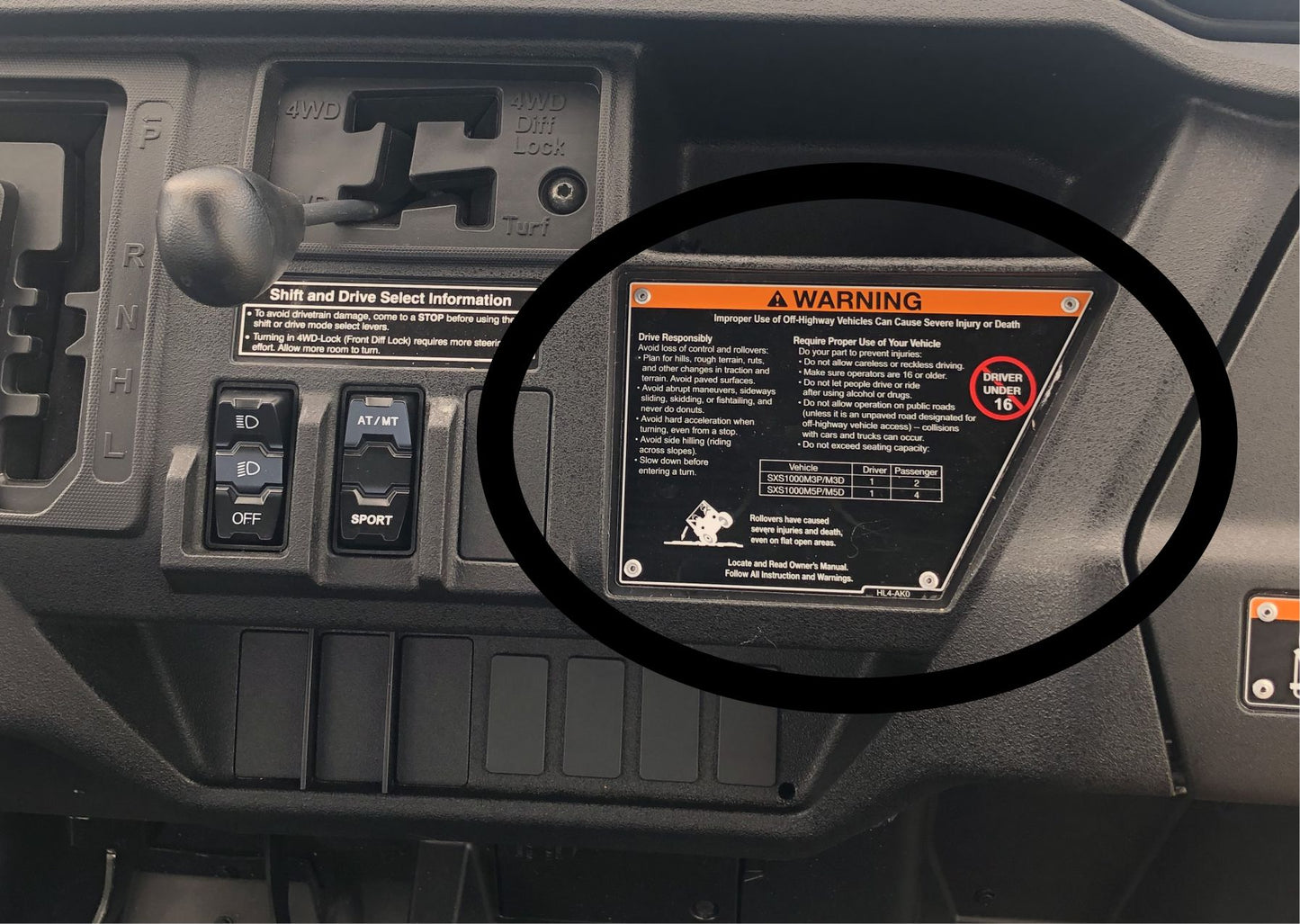 2022-24 Honda Pioneer 1000 5 Switch with drink holder Dash Plate 025